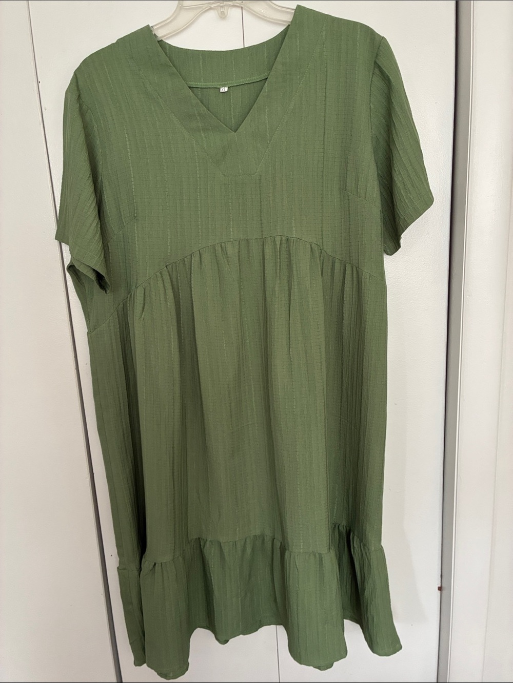 Relaxed Olive Green V-Neck Tiered Maxi Dress
